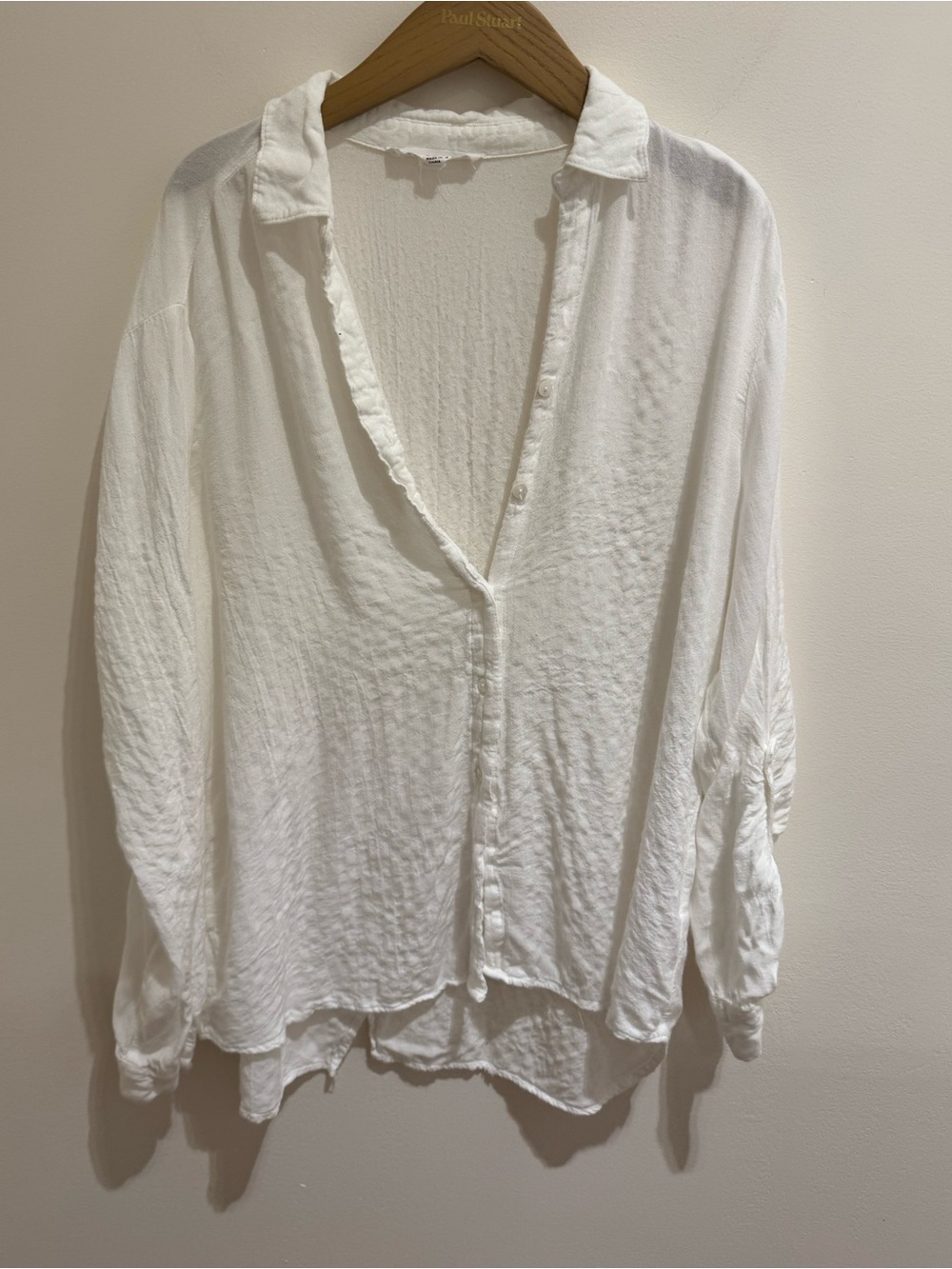 White Button-Down Gauze Shirt - Lightweight Long Sleeve L